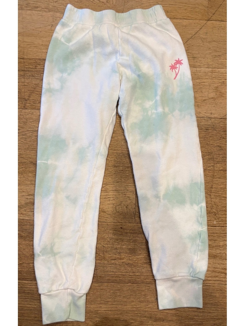 Tiny Whales Kids Tie-Dye Sweatpants with Pink Palm Tree Print Size 8